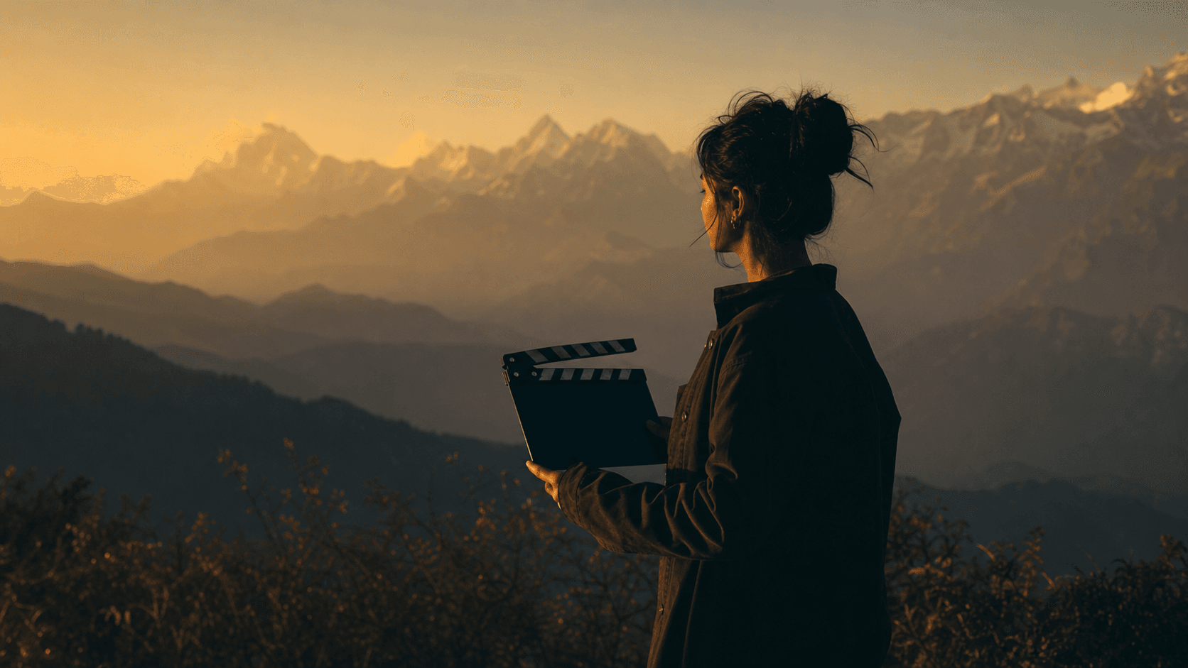 Hill-state woman filmmaker silhouette